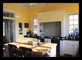 Aga stove and custom tile work at kitchen for new residence in Albemarle County, Virginia, designed by Candace Smith, AIA