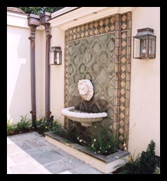 New fountain and custom tile work for addition to Virginia home, designed by Candace Smith Architect