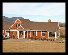 A new residence in Lexington, Virginia, with craftsmen style accents is sited to take advantage of the mountain views and pastures, designed by Candace M.P. Smith Architect